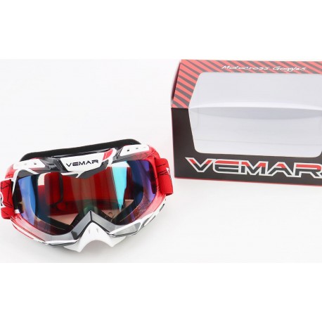 Очки кроссовые/эндуро/АТV, бело-красно-чёрные (зеркальное стекло), VM-1016C VEMAR