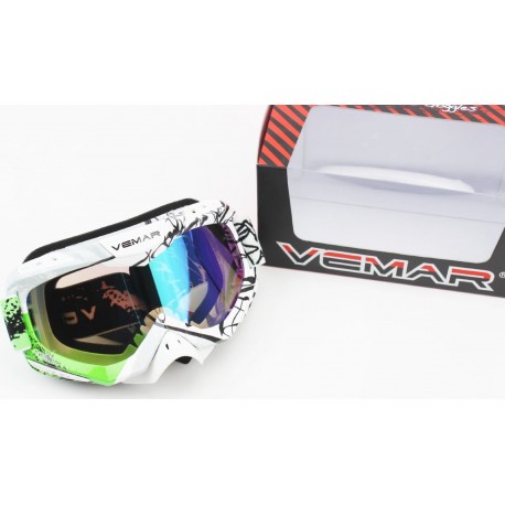 Очки кроссовые/эндуро/АТV, бело-чёрно-салатовые (хамелеон стекло), VM-1016C VEMAR