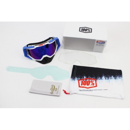 Очки кроссовые/эндуро/АТV со сменным стеклом+защитная плёнка 1шт бело-сине-чёрные