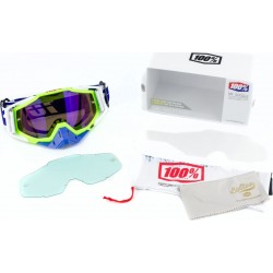 Очки кроссовые/эндуро/АТV со сменным стеклом+защитная плёнка 1шт, салатово-бело-синие