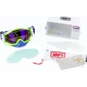 Очки кроссовые/эндуро/АТV со сменным стеклом+защитная плёнка 1шт, салатово-бело-синие
