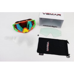 Очки кроссовые/эндуро/АТV со сменным стеклом оранжево-салатово-жёлтые  VEMAR