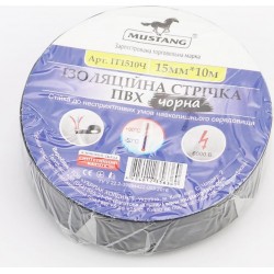 Лента изоляционная, чёрная (10м*15мм*150мкм) MUSTANG Украина