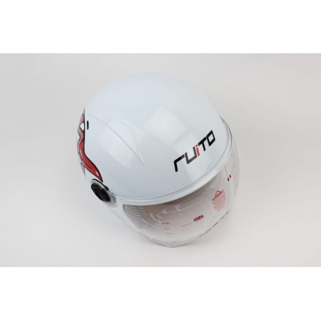 Шлем детский открытый Т68, белый с красно-чёрно-белым рисунком RUITO