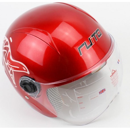 Шлем детский открытый Т68, красный с бело-красным рисунком RUITO