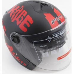 Шлем открытый+очки 707 S, чёрный матовый с красным рисунком F-2