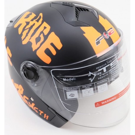 Шлем открытый+очки 707 XS, чёрный матовый с оранжевым рисунком F-2