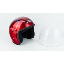 УЦЕНКА Шлем открытый HK-215, красный с синим рисунком (дефекты, см. фото) Toukui