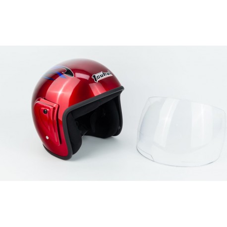 УЦЕНКА Шлем открытый HK-215, красный с синим рисунком (дефекты, см. фото) Toukui