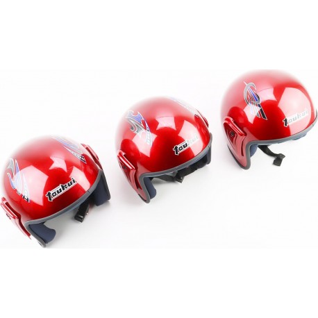 Шлем открытый HK-215, красный с синим рисунком (отличия рисунков, дефекты покраски) Toukui