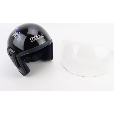 Шлем открытый HK-215, чёрный с сине-белым рисунком ( отличия рисунков, дефекты Toukui