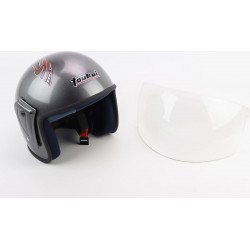 Шлем открытый HK-215, СЕРЫЙ с красным рисунком (незначительные отличия рисунков) Toukui