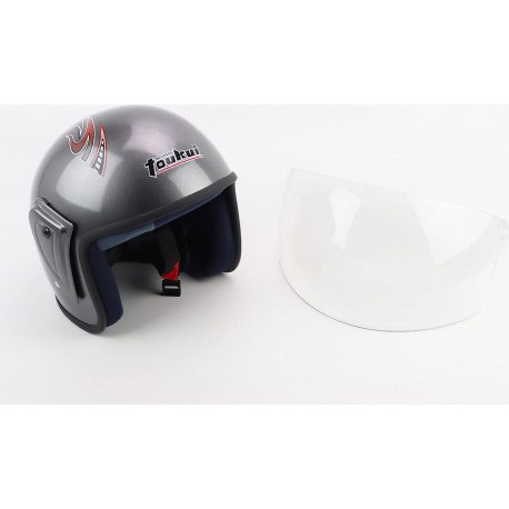 Шлем открытый HK-215, СЕРЫЙ с красным рисунком (незначительные отличия рисунков) Toukui
