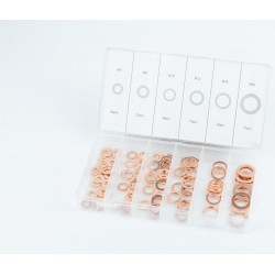 Набор шайб медных (6х10х1, 8х14х1, 10х16х1, 12х16х1,5, 14х20х2, 16х22х1,5) 6 видов, 110шт Китай