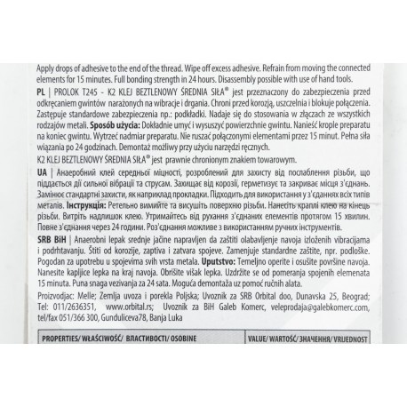 Фиксатор резьбы "K2 BOND PROLOK W243 (T245) MEDIUM STRENGTH", синий, 6ml (B150) K2