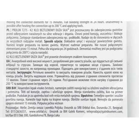 Фиксатор резьбы "K2 BOND PROLOK W271 HIGH STRENGTH", красный, 6ml (B151) K2