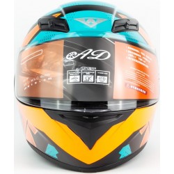 Шлем интеграл с LED подсветкой, выдвижные  очки K-3 L, бирюзово-оранжевый Китай