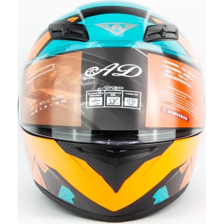 Шлем интеграл с LED подсветкой, выдвижные  очки K-3 L, бирюзово-оранжевый Китай