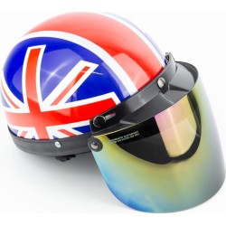 Шлем-каска X8 со съёмным козырьком+очки,  синий с красно-белым рисунком "United Kingdom"