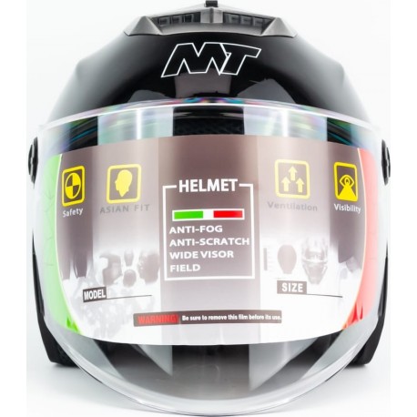 Шлем открытый+очки МТ 858 S, чёрный глянец MT