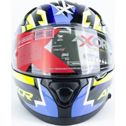 Шолом інтеграл APEX STREAK з піноком (стандарт DOT/ECE), висувні сонцезахисні окуляри М (57-58см), чорно-синьо-салатовий AXOR