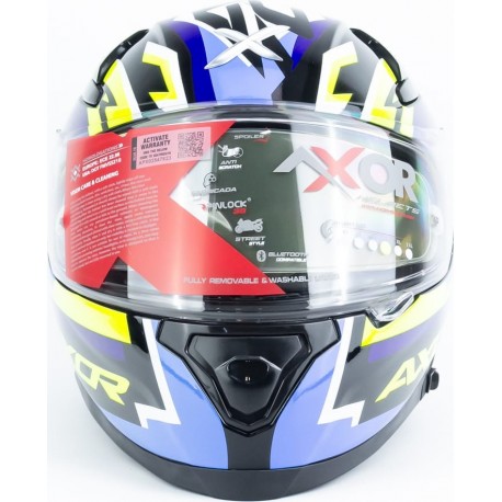 Шлем интеграл APEX STREAK с пинлоком (стандарт) очки L (59-60см), чёрно-сине-салатовый AXOR