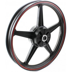 Диск колёсный задний литой 18x1,85 (под резинки) "звезда", чёрный с красной полосой (ось 15мм) Китай