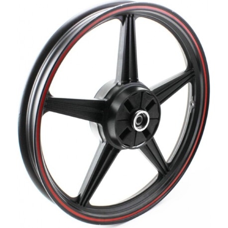 Диск колісний задній литий 18x1,85 (під гумки) "зірка", чорний з червоною смугою (вісь 15мм) Китай