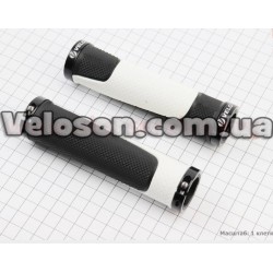 Ручки руля 130мм с зажимом Lock-On с двух сторон, черно-белые VLG-776 VELO