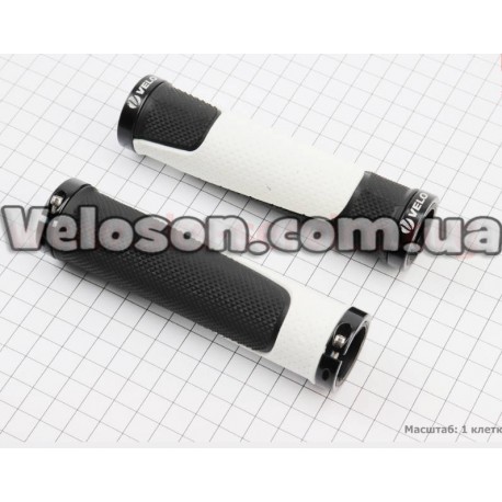 Ручки руля 130мм с зажимом Lock-On с двух сторон, черно-белые VLG-776 VELO