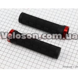 Ручки руля 130мм с зажимом Lock-On, черно-красные Китай