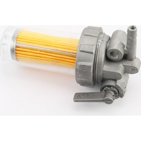 Кран топливный+фильтр в пластмассовом, прозрачном корпусе (вход/выход в сторону) Китай