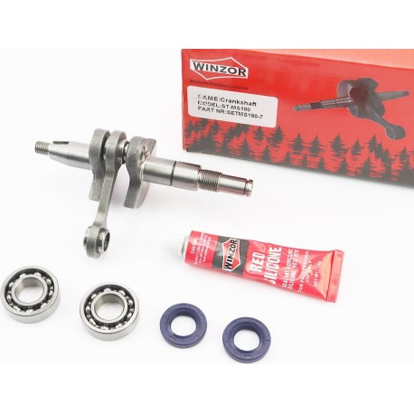 Коленвал, палец 10мм MS-180 + подшипник + подшипник 6002-2шт + сальник 15x25x5-2шт + герметик WINZOR