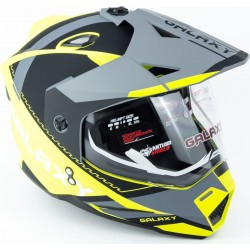 Шлем кроссовый с визором (стандарт DOT), выдвижные очки GLX-802 L (59-60см), чёрно-салатовый мат GALAXY