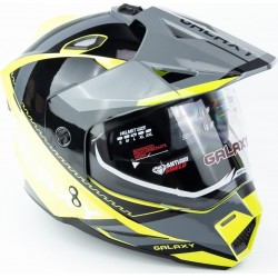 Шлем кроссовый с визором (стандарт DOT), выдвижные очки GLX-802 L (59-60см), чёрно-салатовый GALAXY