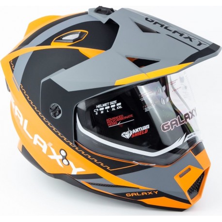 Шолом кросовий з візором (стандарт DOT), висувні окуляри GLX-802 L (59-60см), чорно-помаранчевий мат GALAXY