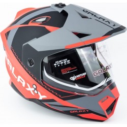 Шлем кроссовый с визором (стандарт DOT), выдвижные очки GLX-802 L (59-60см), чёрно-красный мат GALAXY