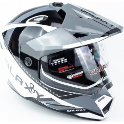 Шлем кроссовый с визором (стандарт DOT), выдвижные очки GLX-802 L (59-60см), чёрно-белый GALAXY