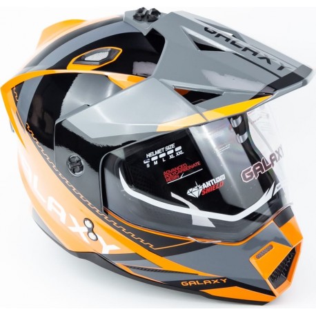 Шолом кросовий з візором (стандарт DOT), висувні окуляри GLX-802 M (57-58см), чорно-помаранчевий GALAXY