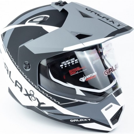 Шолом кросовий з візором (стандарт DOT), висувні окуляри GLX-802 M (57-58см), чорно-білий мат GALAXY