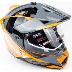 Шолом кросовий з візором (стандарт DOT), висувні окуляри GLX-802 S (55-56см), чорно-помаранчевий GALAXY