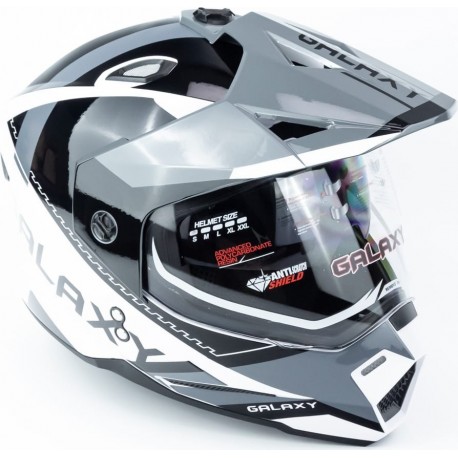 Шлем кроссовый с визором (стандарт DOT), выдвижные очки GLX-802 S (55-56см), чёрно-белый GALAXY