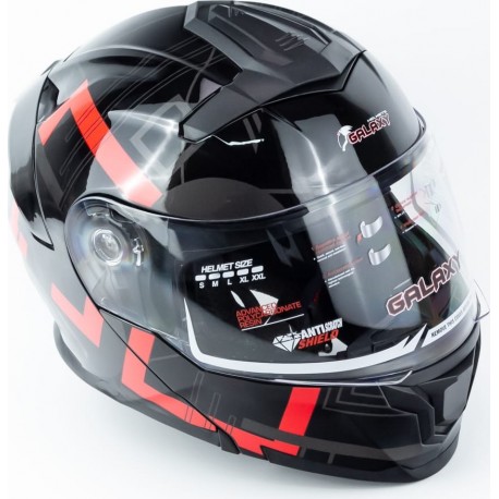 Шлем модуляр с откидным подбородком (стандарт DOT), выдвижные очки GLX-912 M (57-58см), чёрно-красный GALAXY