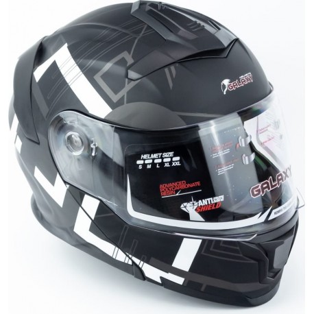 Шолом модуляр з відкидним підборіддям (стандарт DOT), висувні окуляри GLX-912 M (57-58см), чорно-білий мат GALAXY