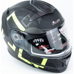 Шолом модуляр з відкидним підборіддям (стандарт DOT), висувні окуляри GLX-912 S (55-56см), чорно-салатовий мат GALAXY