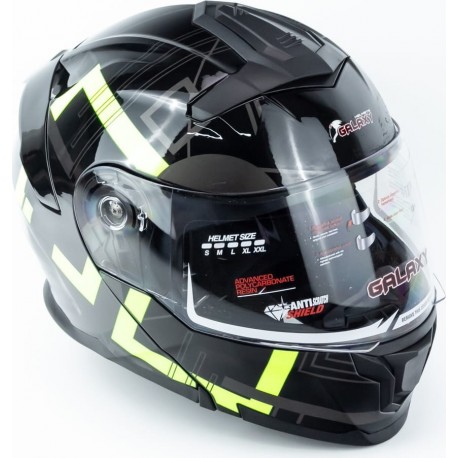 Шолом модуляр з відкидним підборіддям (стандарт DOT), висувні окуляри GLX-912 S (55-56см), чорно-салатовий GALAXY