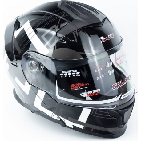 Шолом модуляр з відкидним підборіддям (стандарт DOT), висувні окуляри GLX-912 S (55-56см), чорно-білий GALAXY