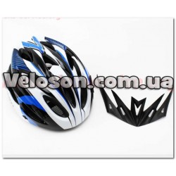 Шлем велосипедный M (54-57 см) съемный козырек, 18 вент. отверстия,  черно-бело-cиний AV-01 AVANTI