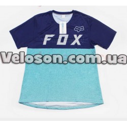 Футболка (Джерси) для мужчин М - (Polyester 100%), короткие рукава, свободный крой, сине-бирюзовый, НЕ оригинал FOX