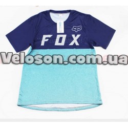 Футболка (Джерси) для мужчин L - (Polyester 80% / Spandex 20%), короткие рукава,   сине-бирюзовый, НЕ оригинал FOX